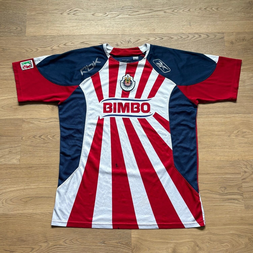 Vtg Reebok Chivas Guadalajara Soccer Jersey Mens L Red White Good Bimbo Toyota